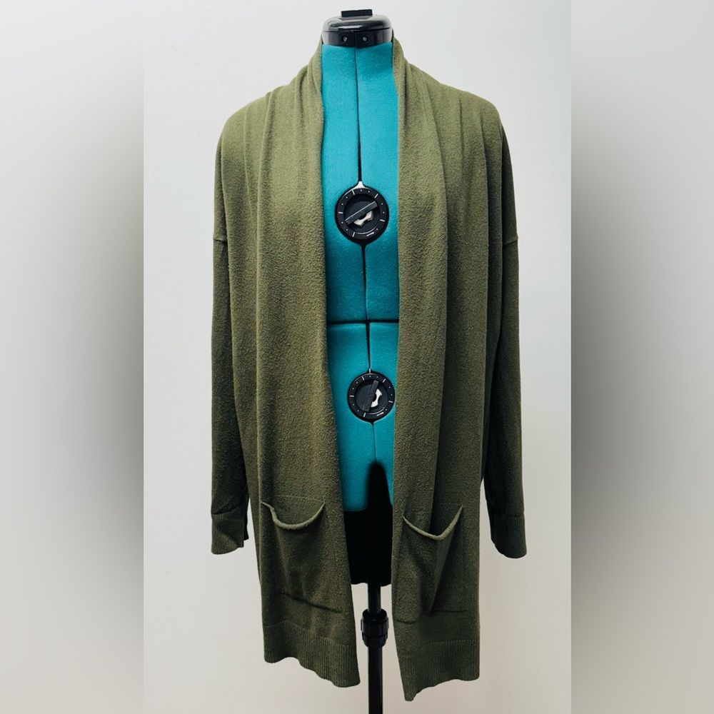 Cyrus Women’s Long Pocket Cardigan Mustard Green Size S
